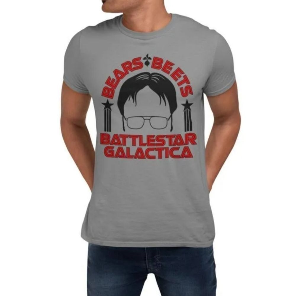 💜The Office Bears Beets Battlestar Galactica Short Sleeve Shirt Men's Medium